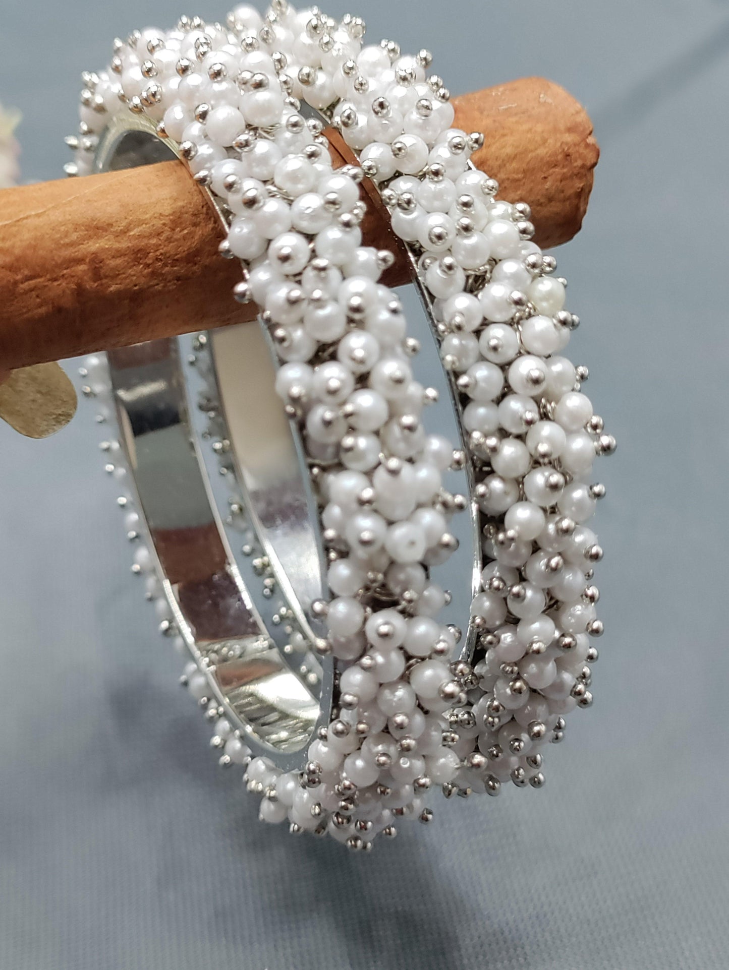 Pearl Rodium Bangles Sku -8008 G2 - rchiecreation