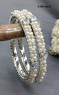 Pearl Stone Bangles Rodium Sku -6037 - rchiecreation