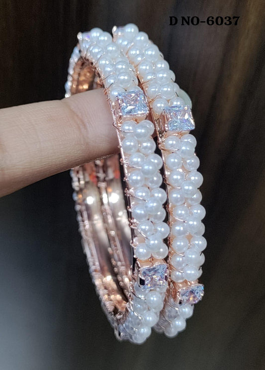 Pearl Stone Bangles Rose Gold Sku -6037 - rchiecreation