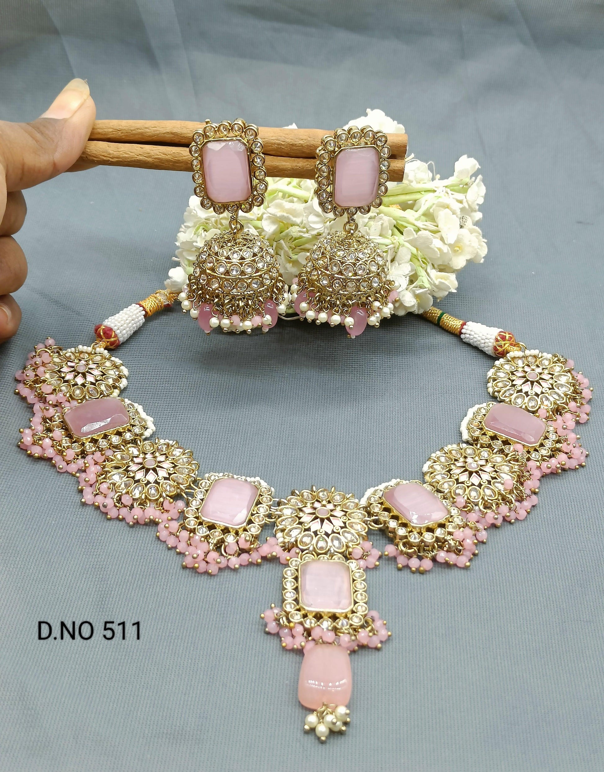 Pink Polki Necklace Set sku 511 B3 - rchiecreation