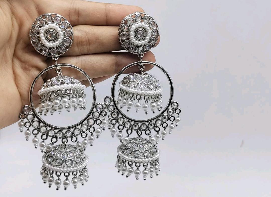 Polki Bali Earring Rodium Sku 1589 A4 - rchiecreation