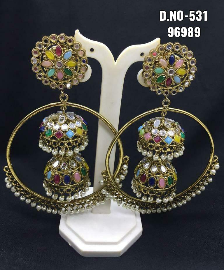 Polki Bali Mirror Earring Mehndi Sku 531 A3 - rchiecreation