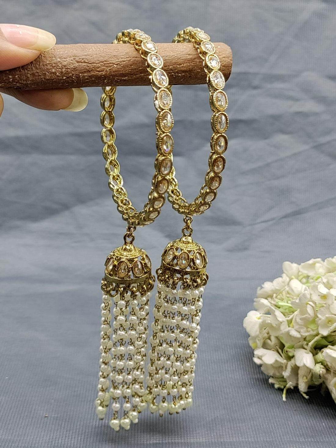 Polki Bangles with pearl jumka SKU 3227 - rchiecreation