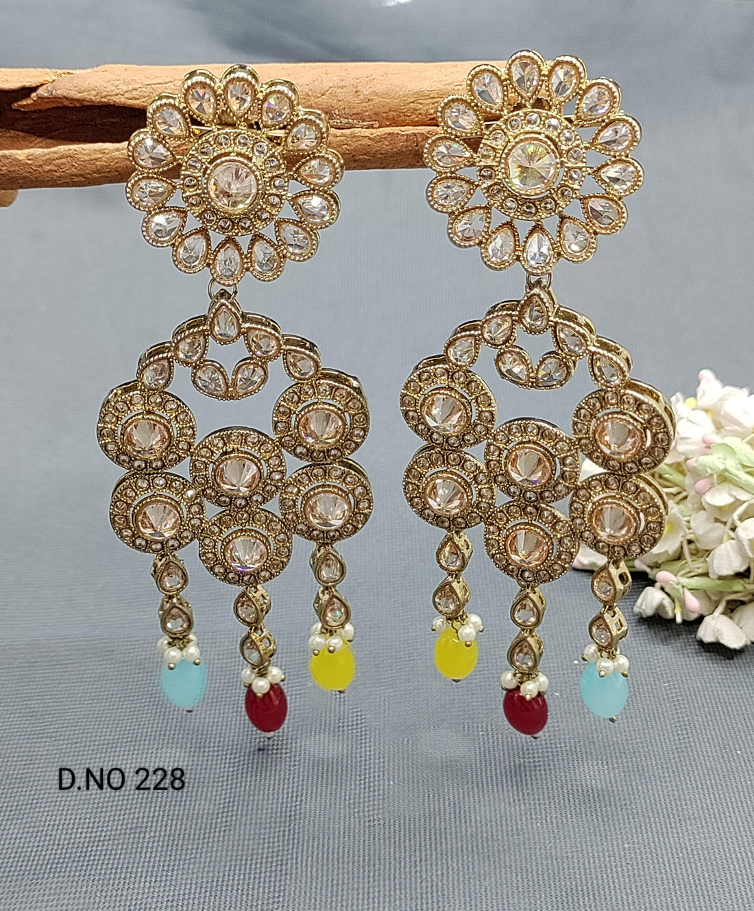 Polki Big Earring Mehndi Sku -228 A2 - rchiecreation