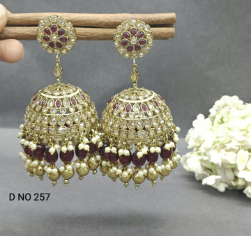 Polki Big Jhumki Earring Mehndi Sku -257 A3 - rchiecreation