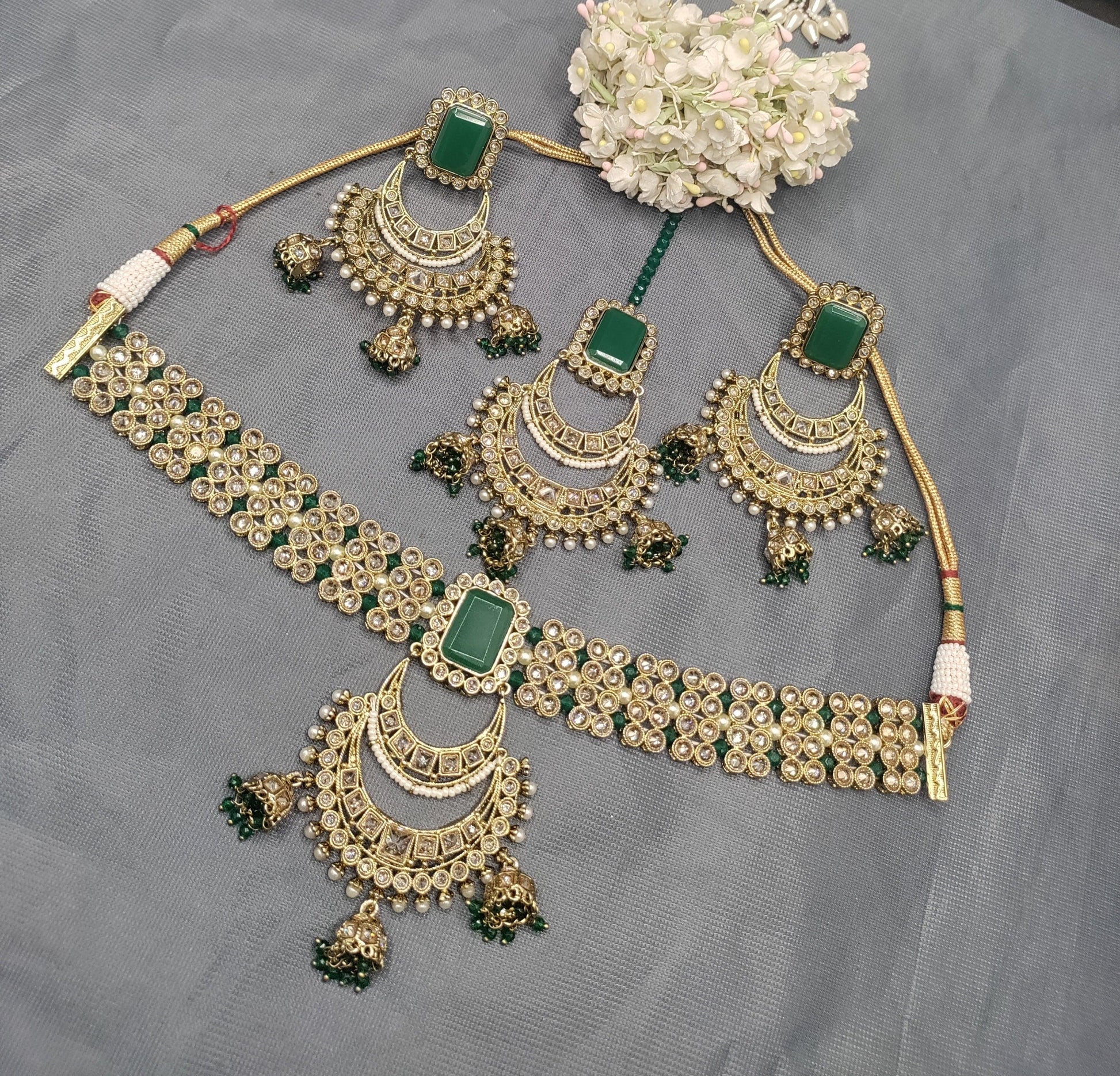 Polki Choker Necklace Mehndi Set - B3 - rchiecreation