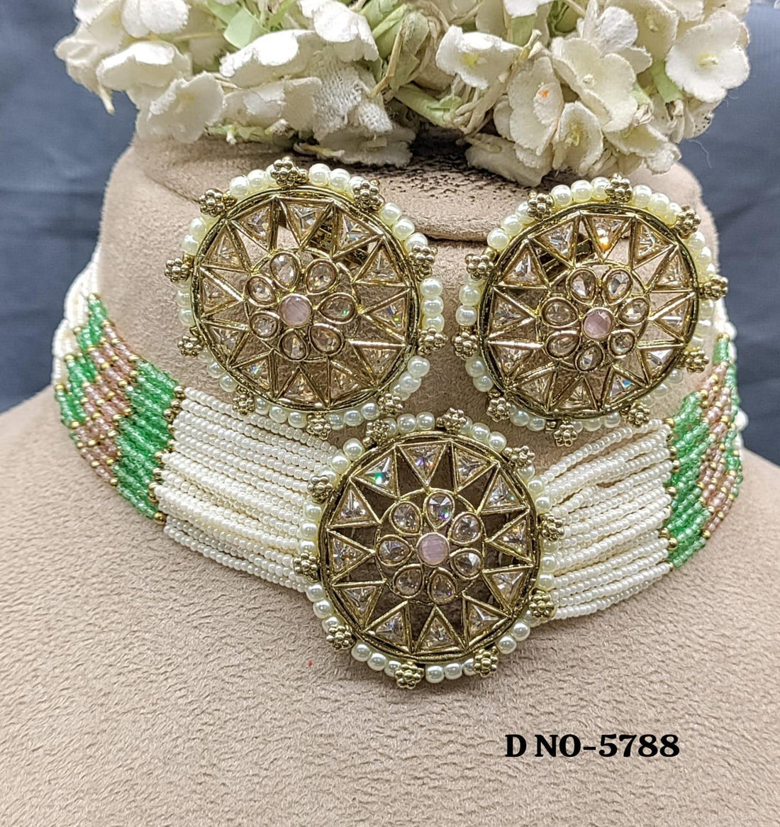 Polki Choker Necklace Sku- 5788 B4 - rchiecreation