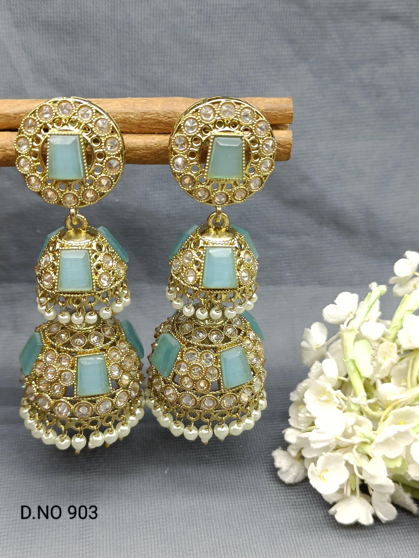 Polki Double Jhumki Earring Sku 903 A4 - rchiecreation