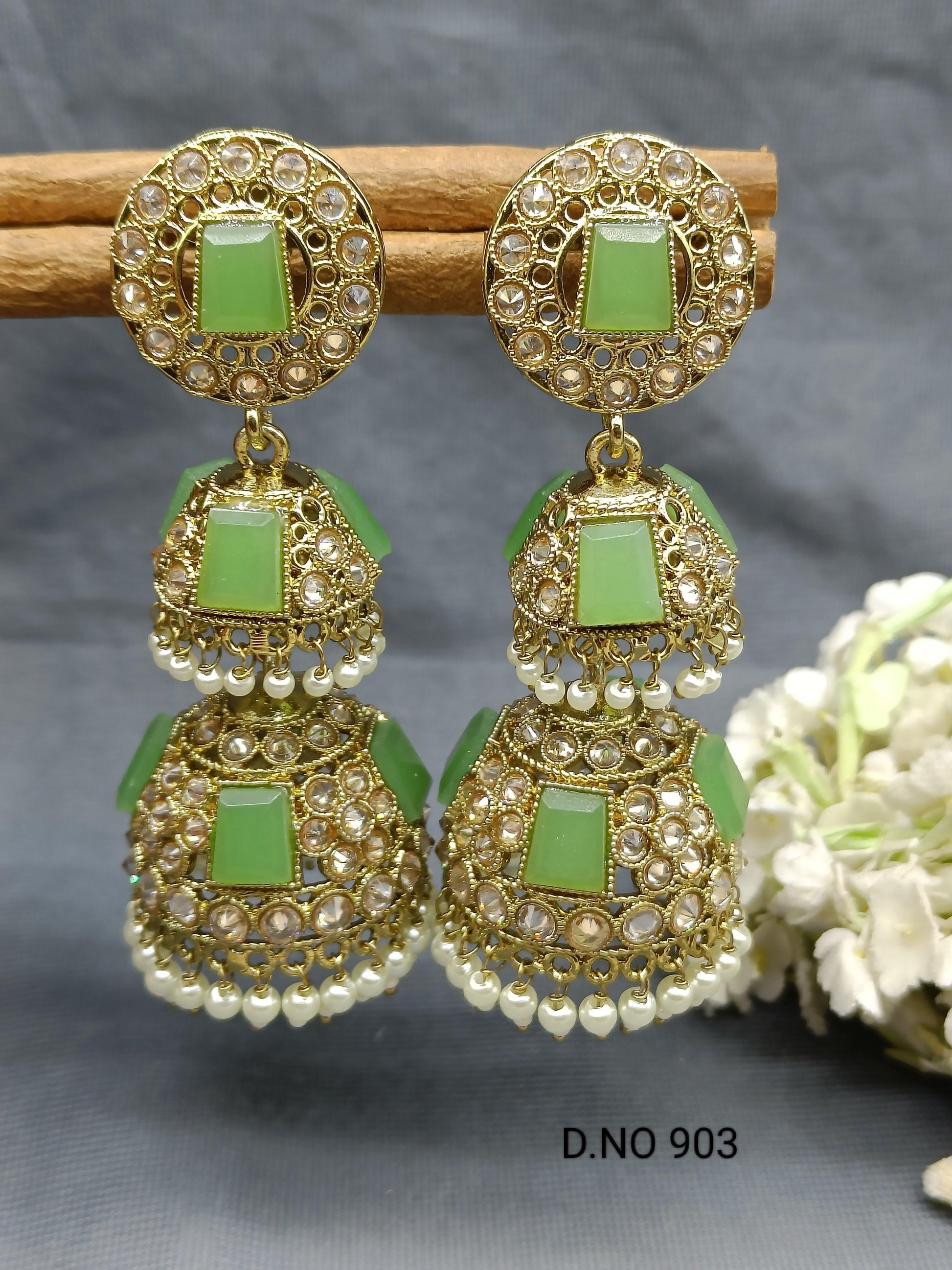 Polki Double Jhumki Earring Sku 903 A4 - rchiecreation