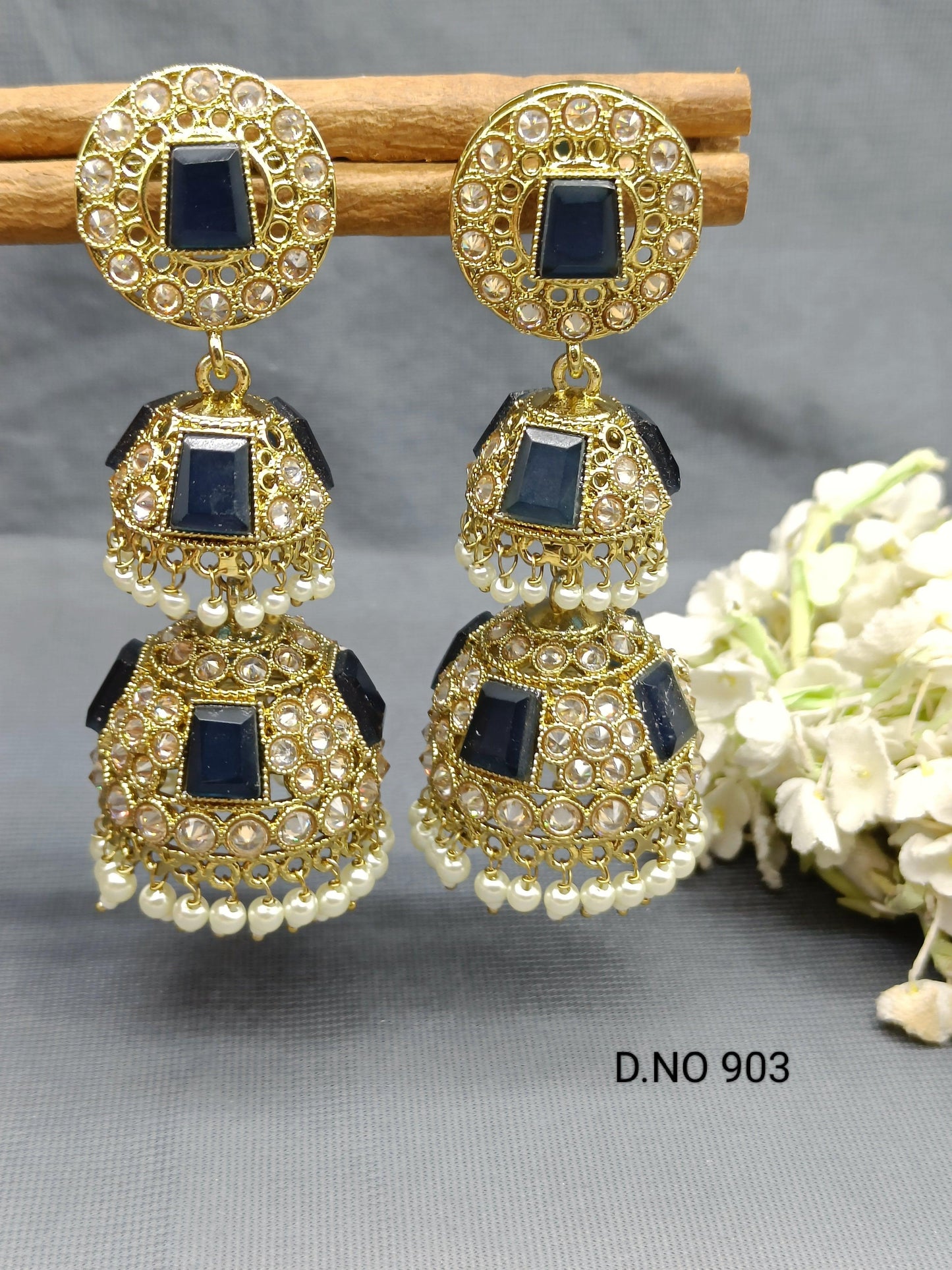 Polki Double Jhumki Earring Sku 903 A4 - rchiecreation