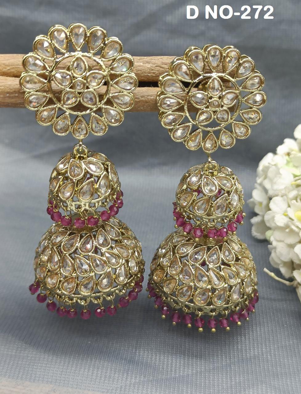 Polki Double Jhumki Mehndi Earring Sku 272 A4 - rchiecreation