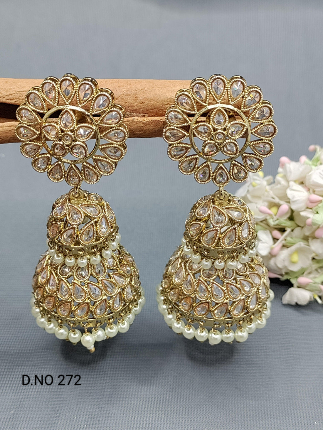 Polki Double Jhumki Mehndi Earring Sku 272 A4 - rchiecreation