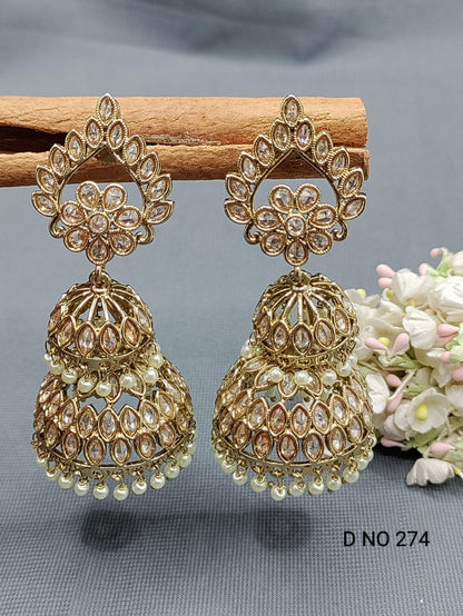 Polki Double Jhumki Mehndi Earring Sku 274 A3 - rchiecreation