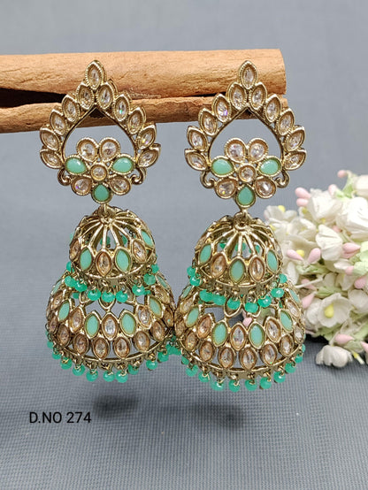 Polki Double Jhumki Mehndi Earring Sku 274 A3 - rchiecreation