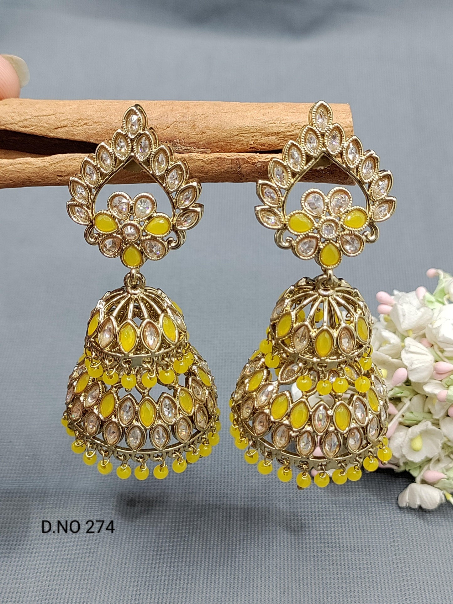 Polki Double Jhumki Mehndi Earring Sku 274 A3 - rchiecreation