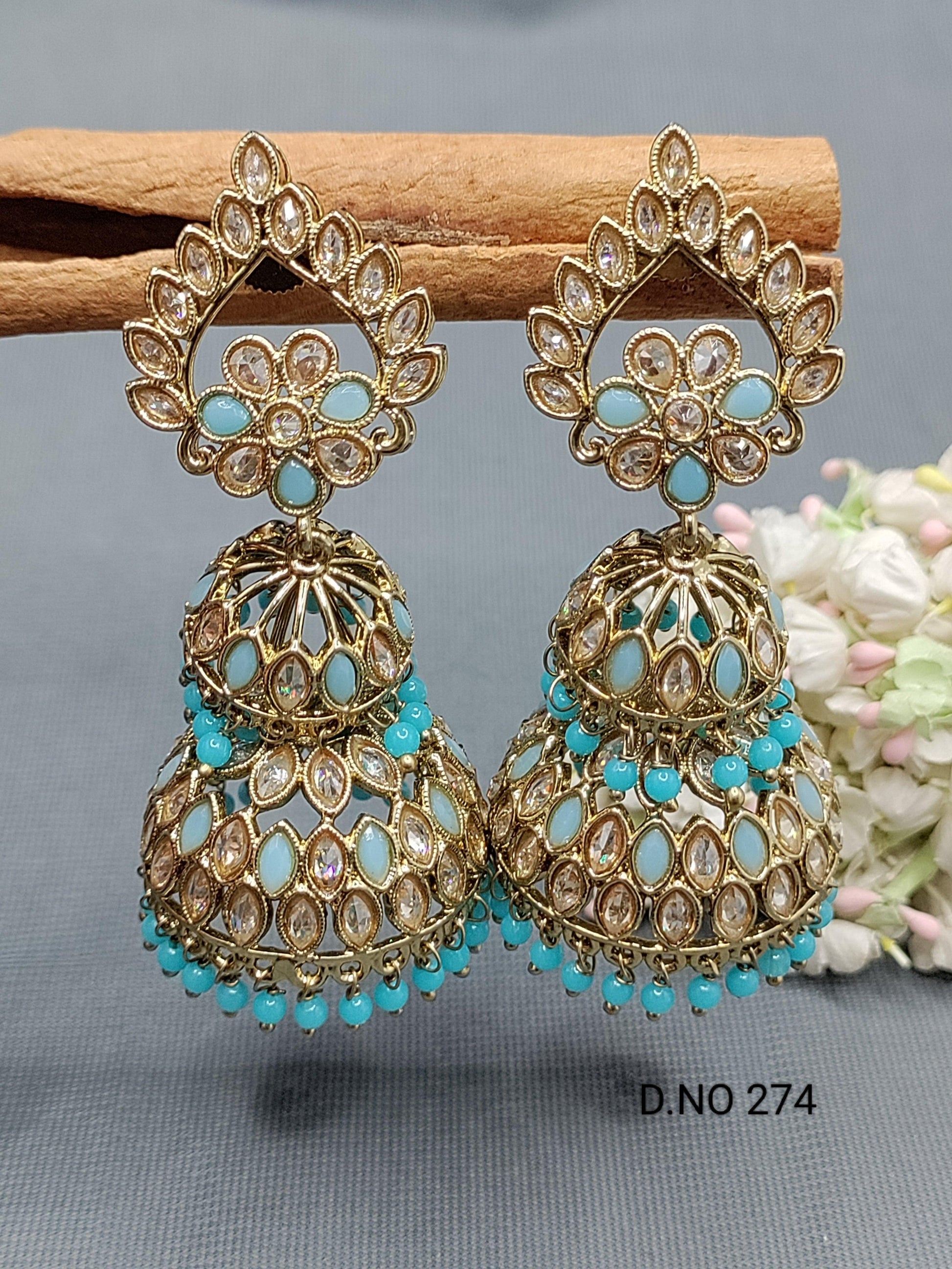 Polki Double Jhumki Mehndi Earring Sku 274 A3 - rchiecreation