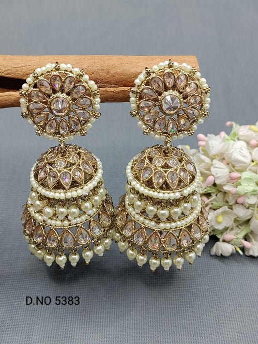 Polki Double Jhumki Mehndi Earring Sku 5383 A3 - rchiecreation