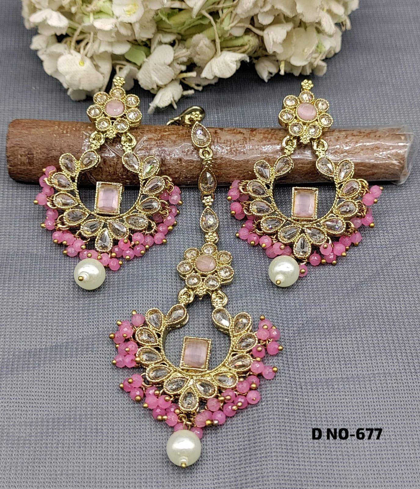 Polki Earring & Tica Mehndi Sku 677 A2 - rchiecreation