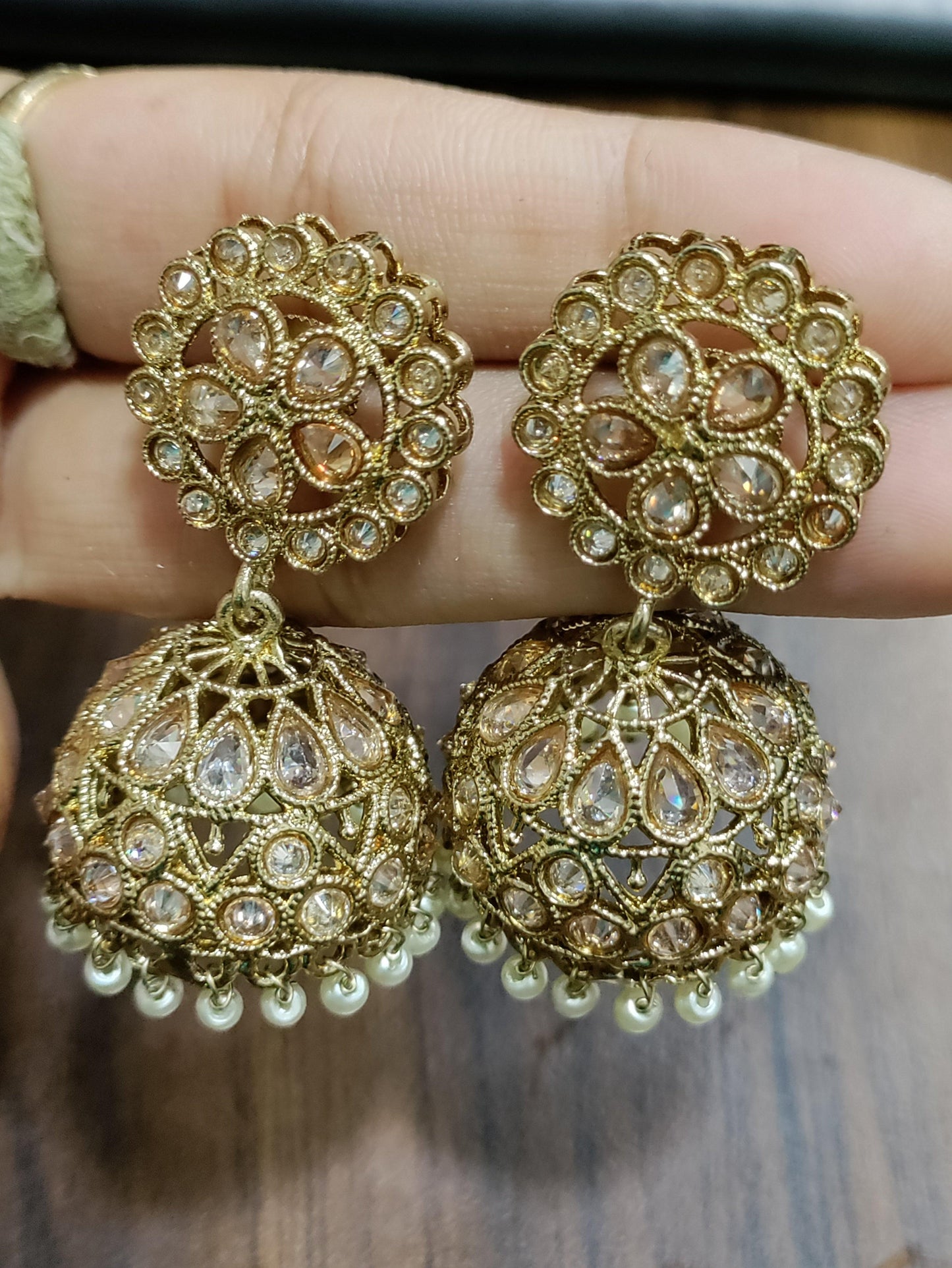 Polki Earring Jhumki Mehndi Sku-1328 A4 - rchiecreation