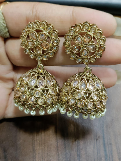 Polki Earring Jhumki Mehndi Sku-1328 A4 - rchiecreation