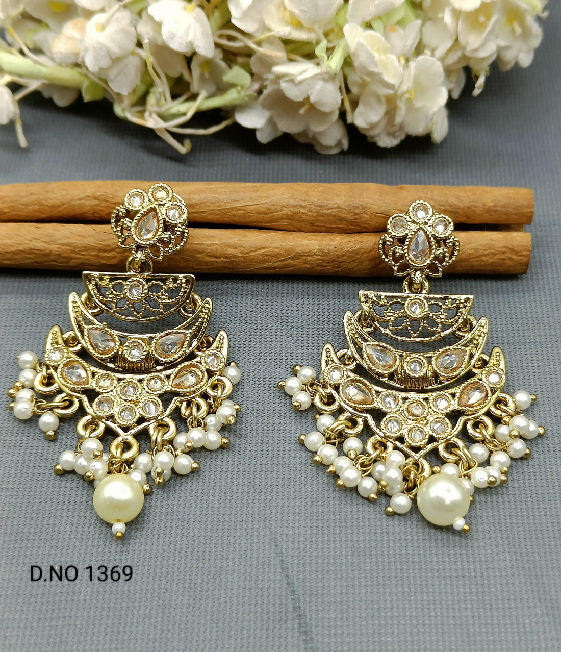 Polki Earring Mehndi Sku 1369 E3 - rchiecreation