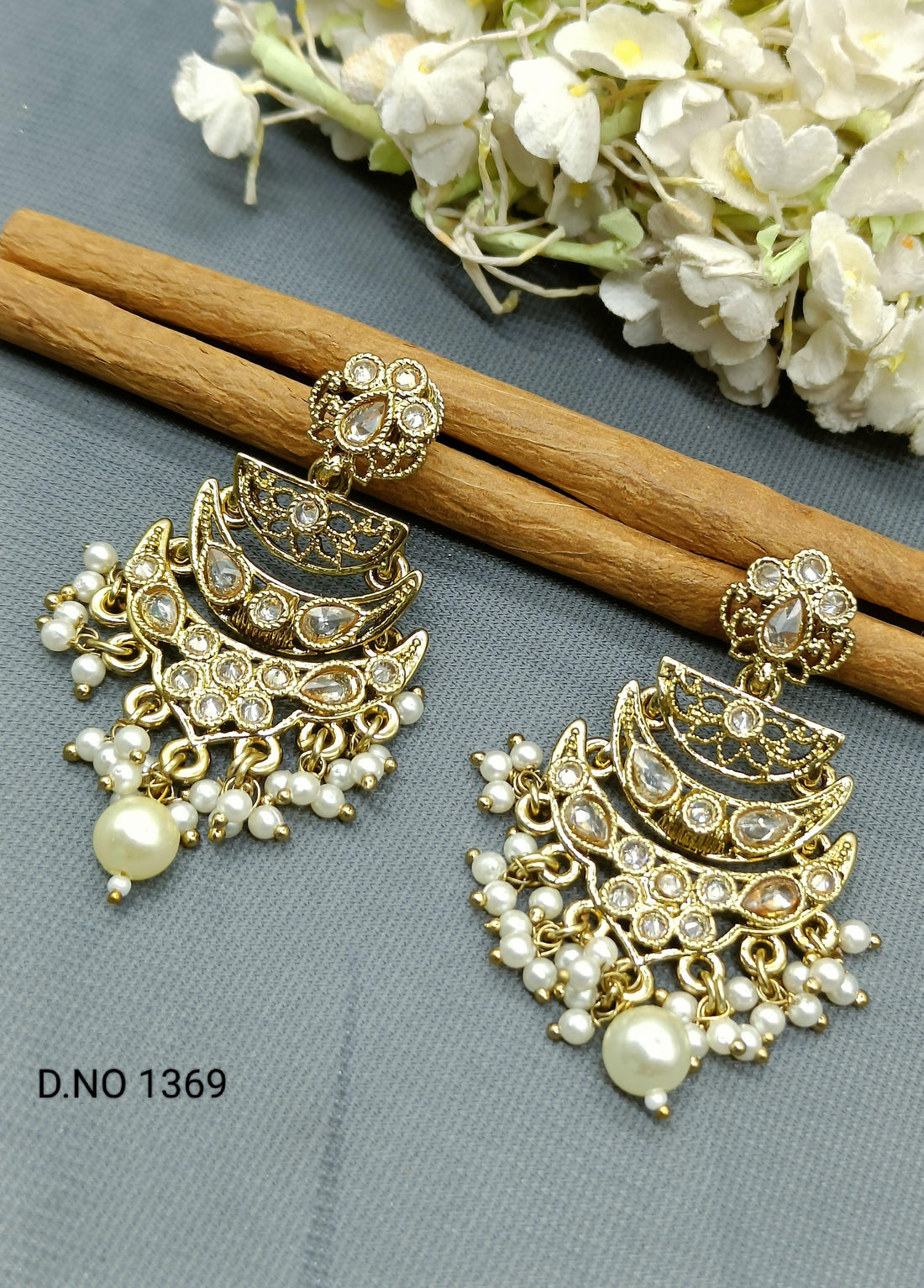 Polki Earring Mehndi Sku 1369 E3 - rchiecreation