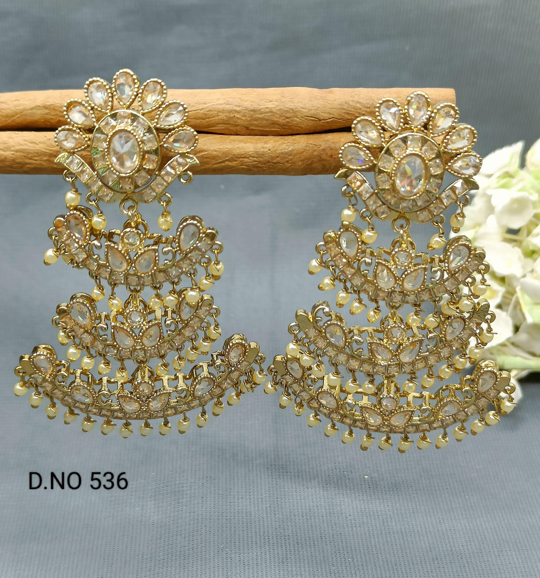 Polki Earring Mehndi Sku 536 E3 - rchiecreation