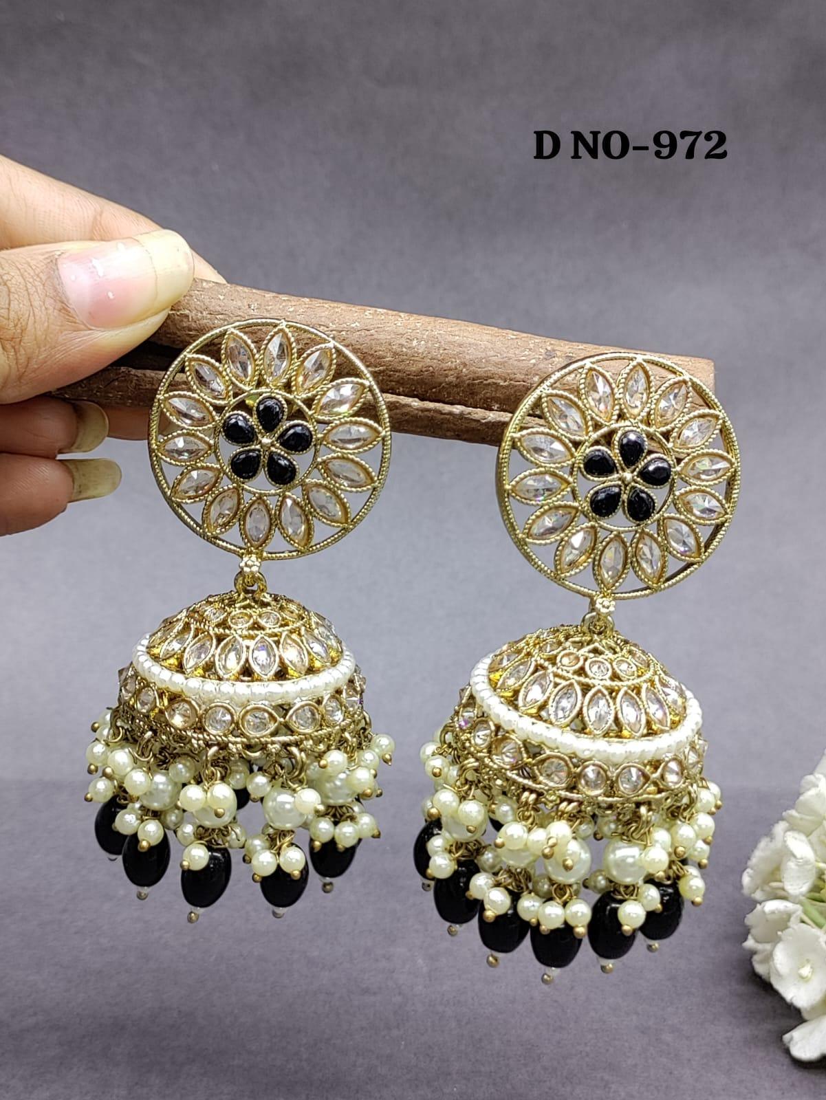 Polki Jhumki Earring Mahndi Sku 972 A3 - rchiecreation