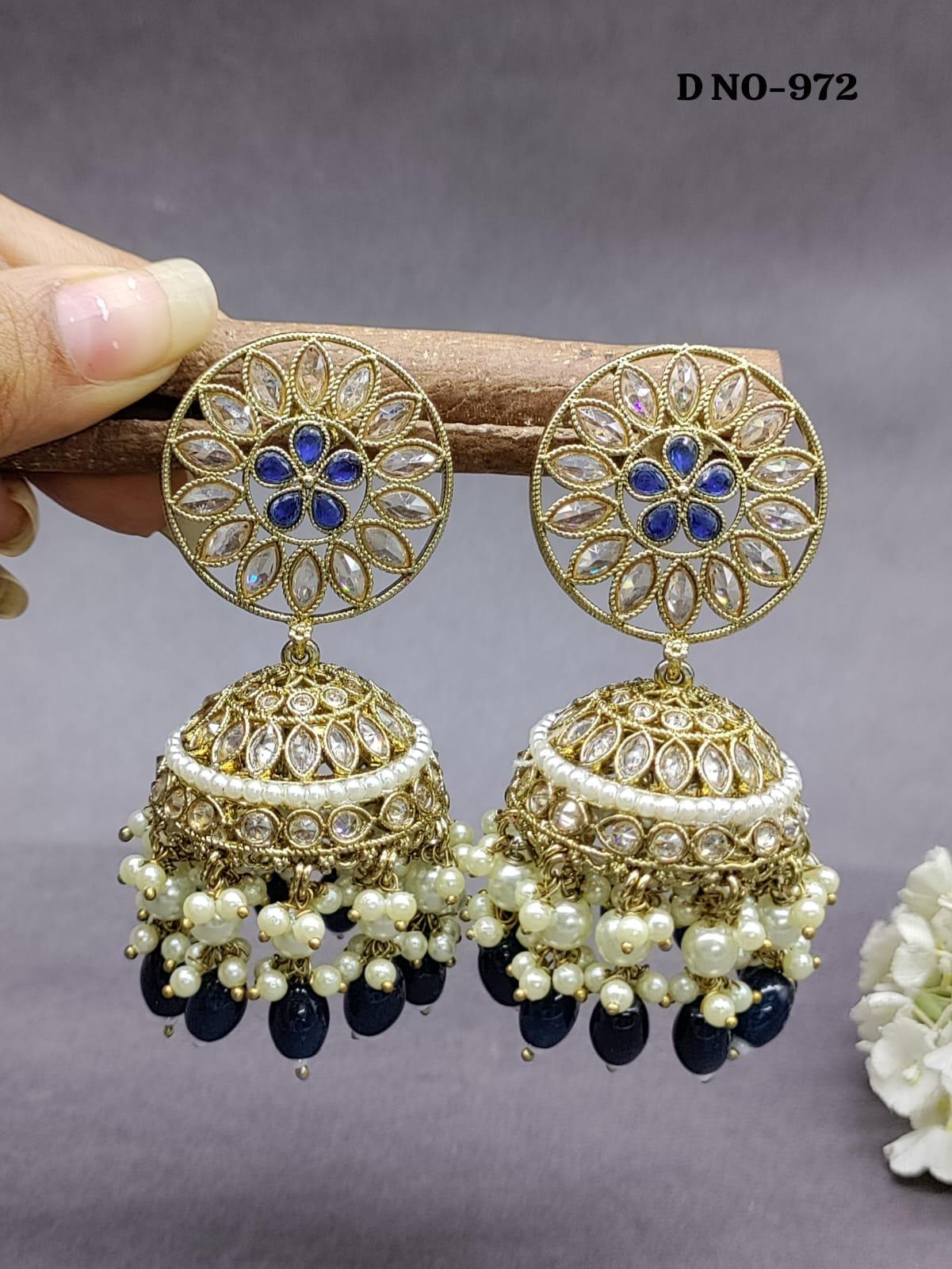 Polki Jhumki Earring Mahndi Sku 972 A3 - rchiecreation