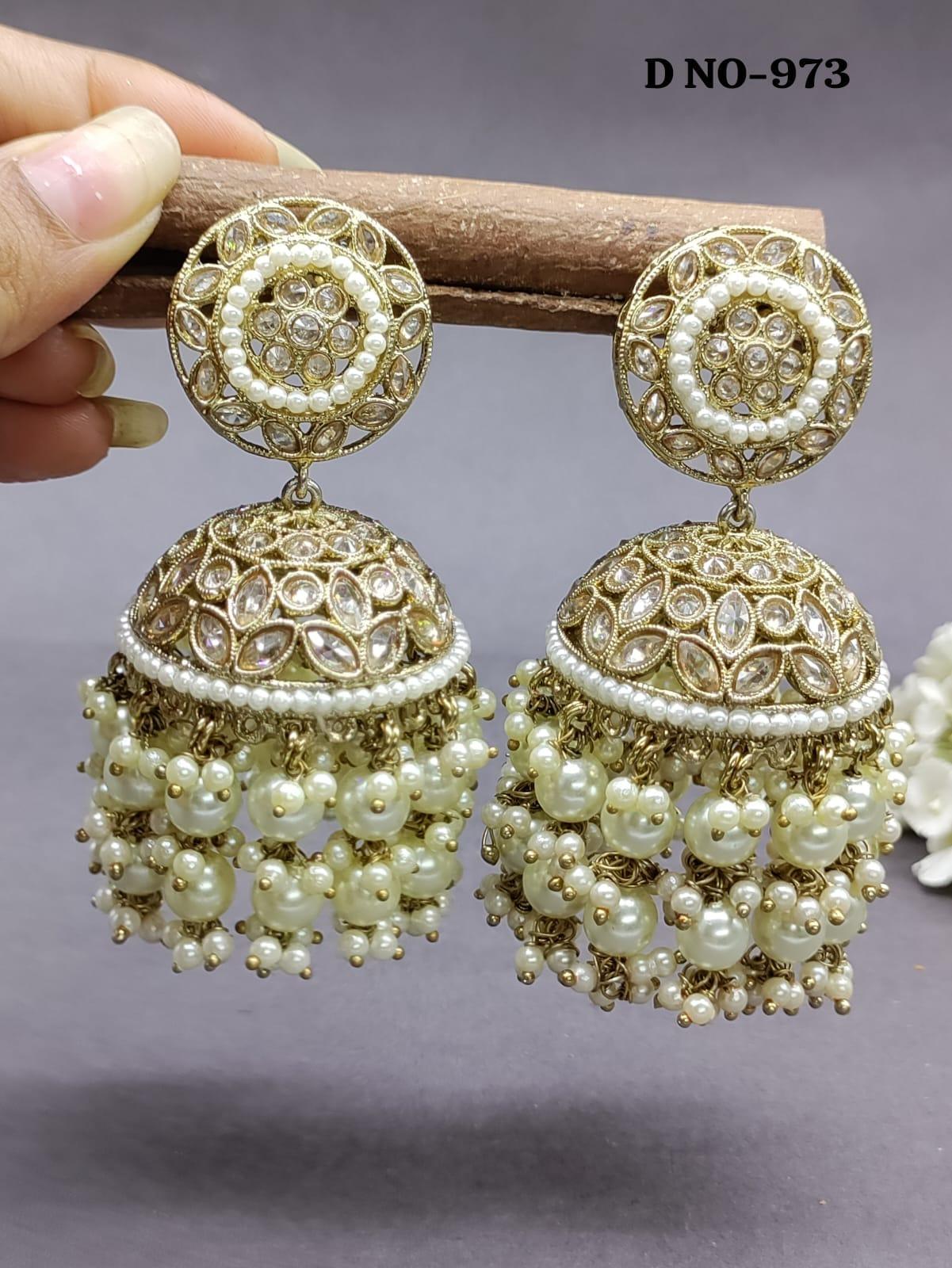 Polki Jhumki Earring Mahndi Sku 973 A3 - rchiecreation