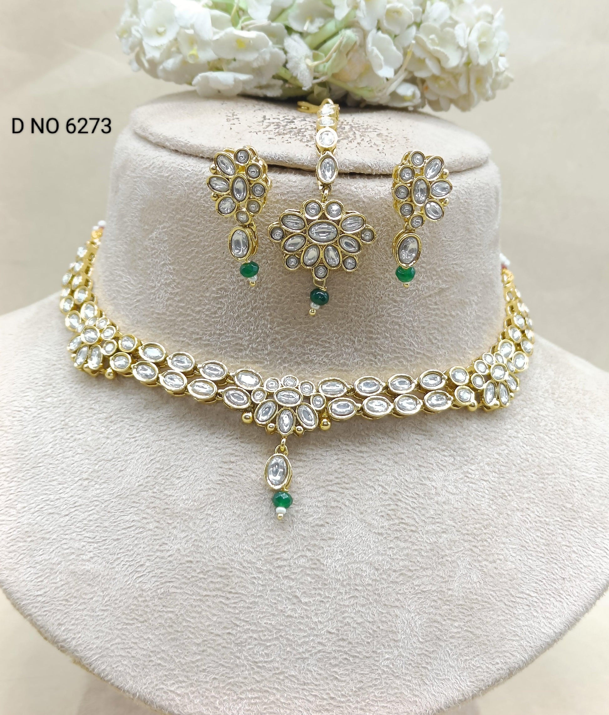 Polki Kundan Golden Necklace Sku 6273 D5 - rchiecreation