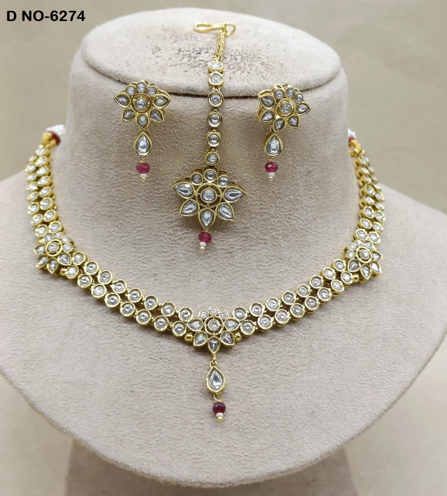 Polki Kundan Golden Necklace Sku 6274 D5 - rchiecreation