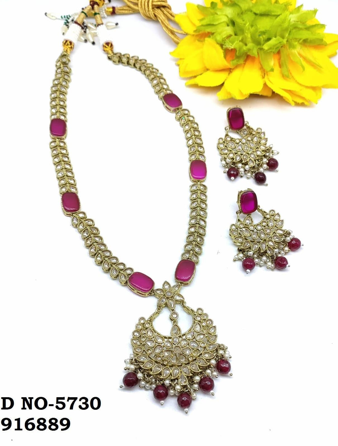 Polki Long Necklace Set Sku-5730 B3 - rchiecreation