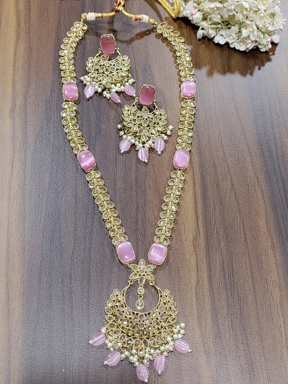 Polki Long Necklace Set Sku-5730 B3 - rchiecreation