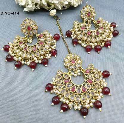 Polki Mehandi Earing+Tika Sku-414 E1 - rchiecreation