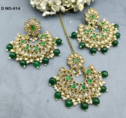 Polki Mehandi Earing+Tika Sku-414 E1 - rchiecreation