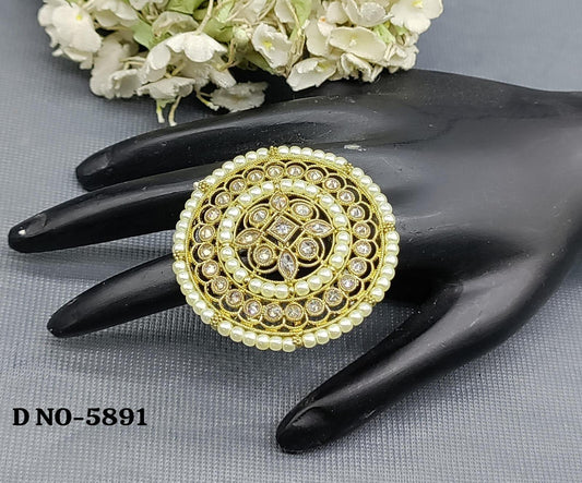 Polki Mehandi Finger Ring Sku 5891 - rchiecreation