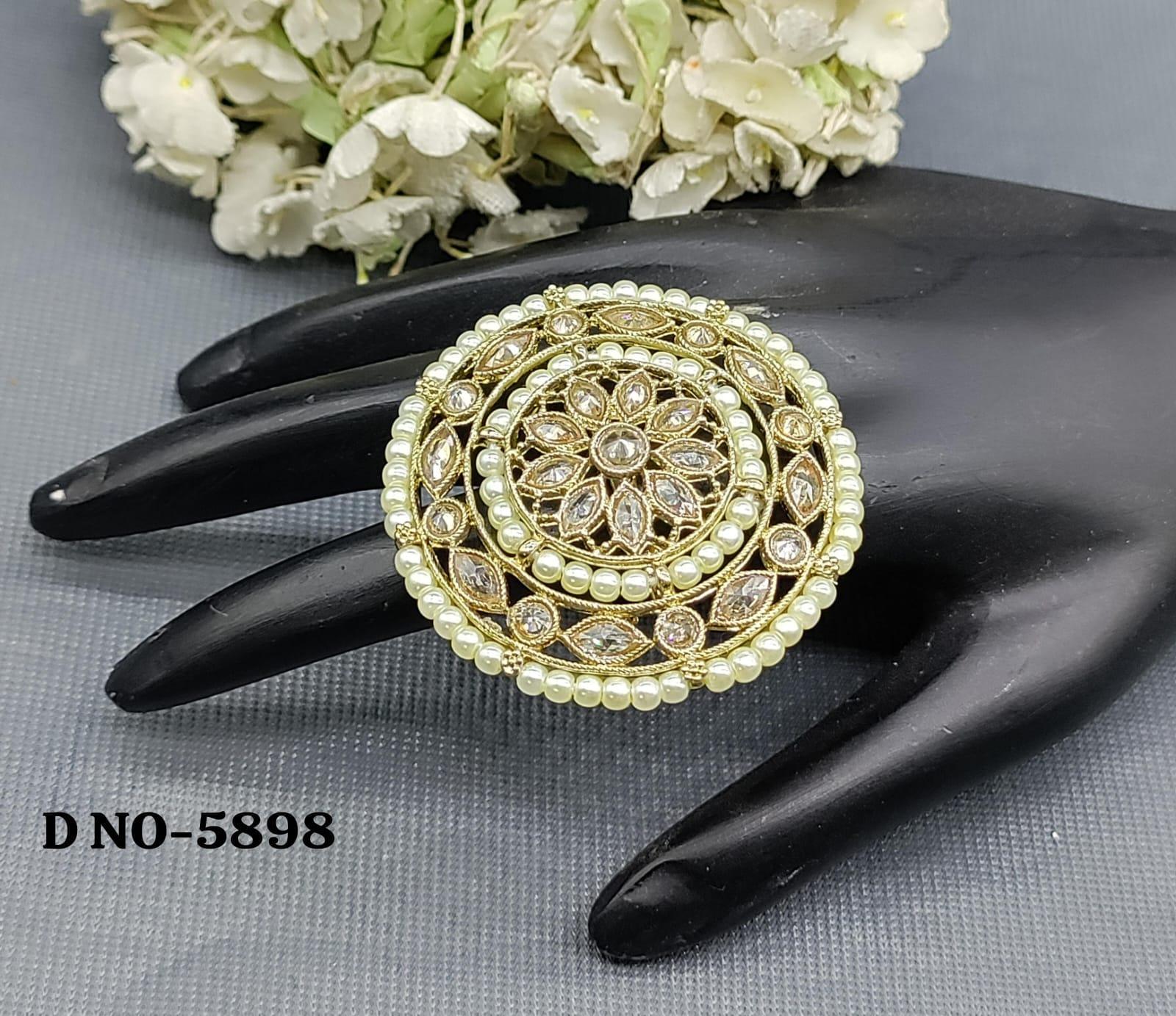 Polki Mehandi Finger Ring Sku 5898 - rchiecreation