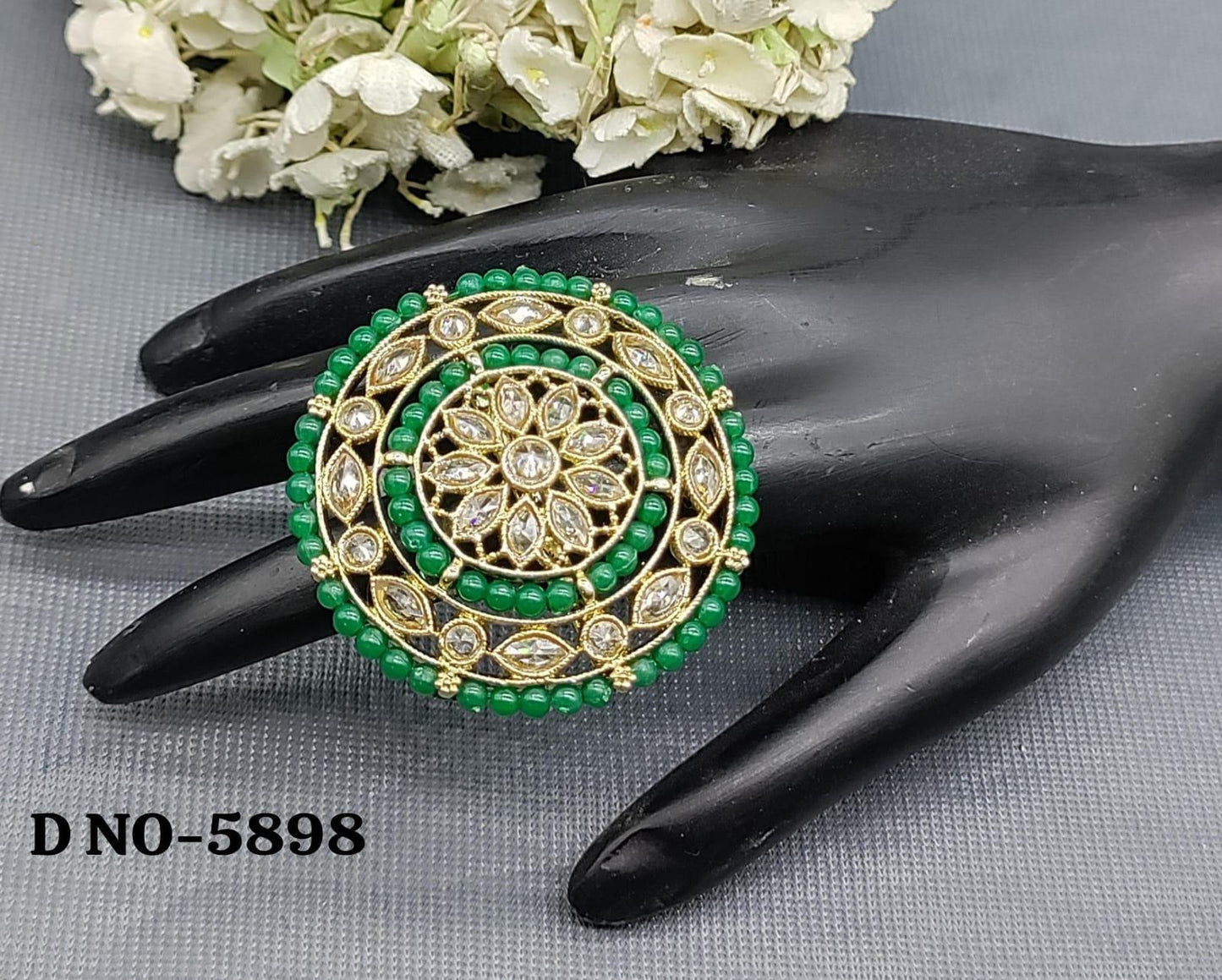 Polki Mehandi Finger Ring Sku 5898 - rchiecreation