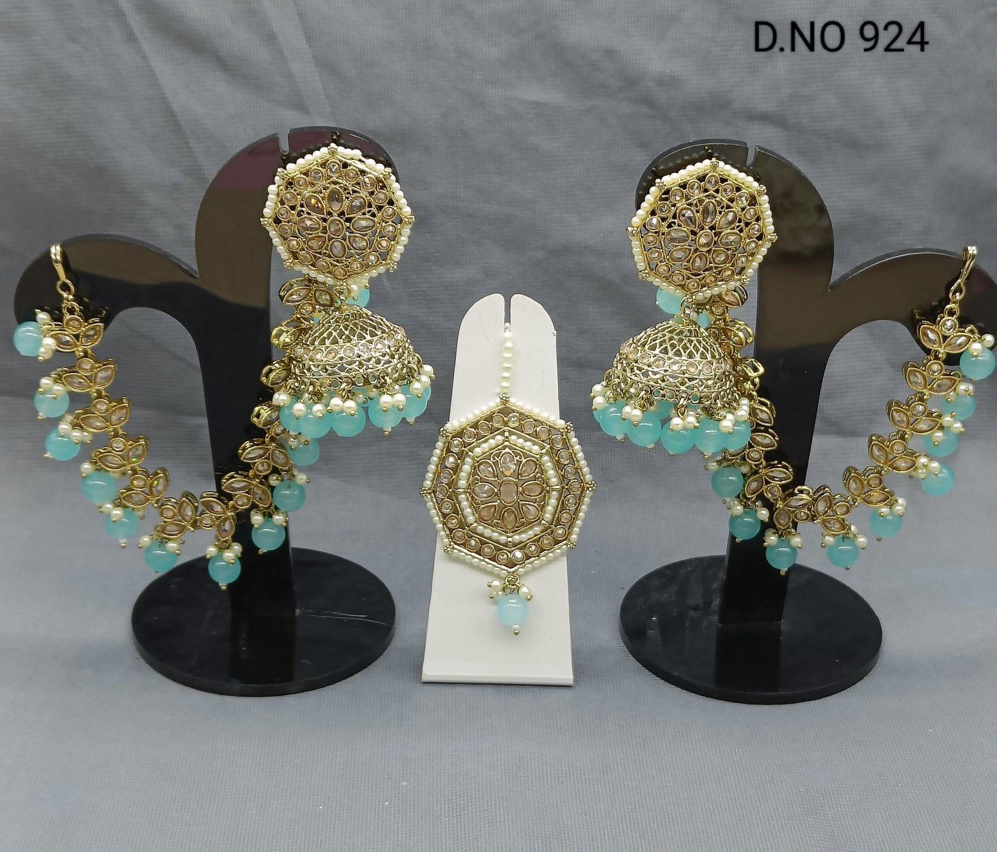 Polki Mehndi Bahubali Earring & Tica Sku 924 A4 - rchiecreation