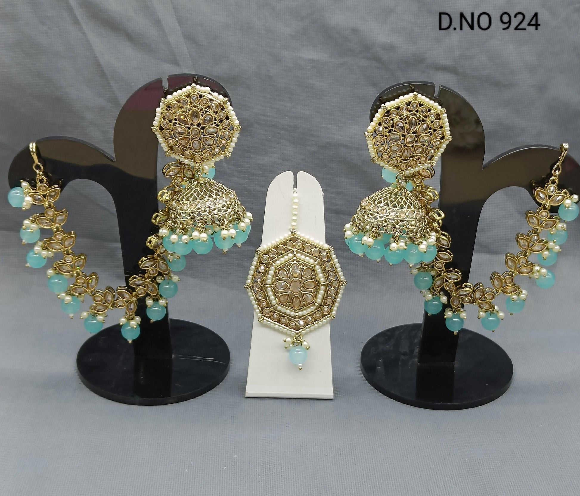 Polki Mehndi Bahubali Earring & Tica Sku 924 A4 - rchiecreation