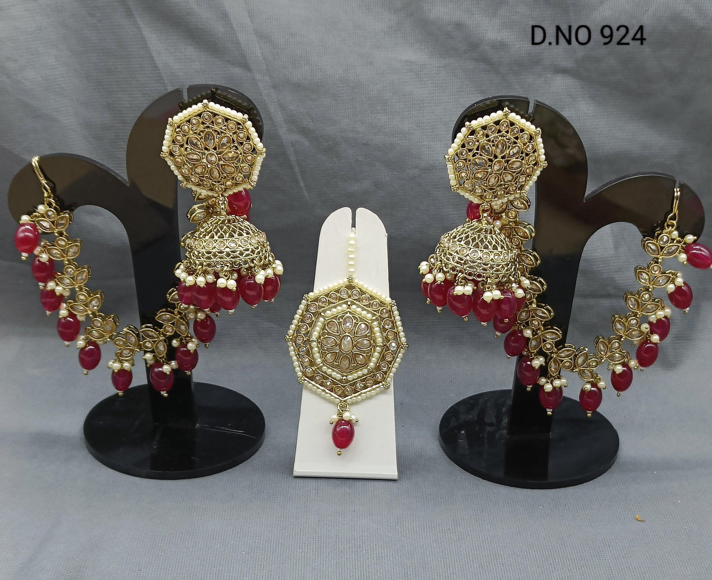 Polki Mehndi Bahubali Earring & Tica Sku 924 A4 - rchiecreation