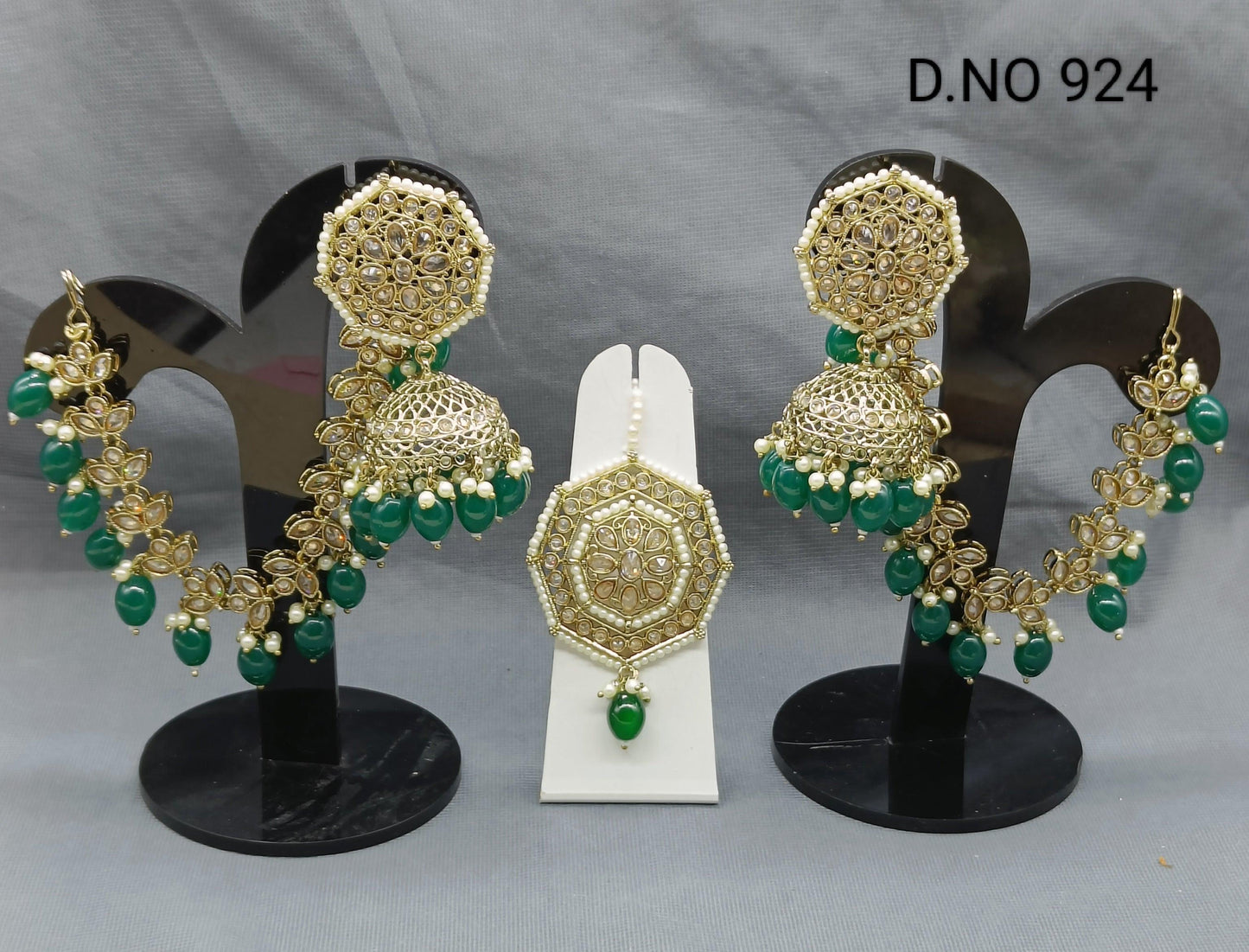 Polki Mehndi Bahubali Earring & Tica Sku 924 A4 - rchiecreation