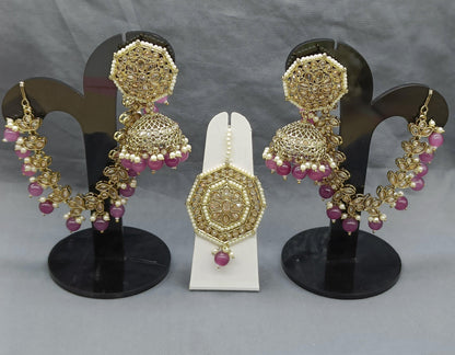 Polki Mehndi Bahubali Earring & Tica Sku 924 A4 - rchiecreation