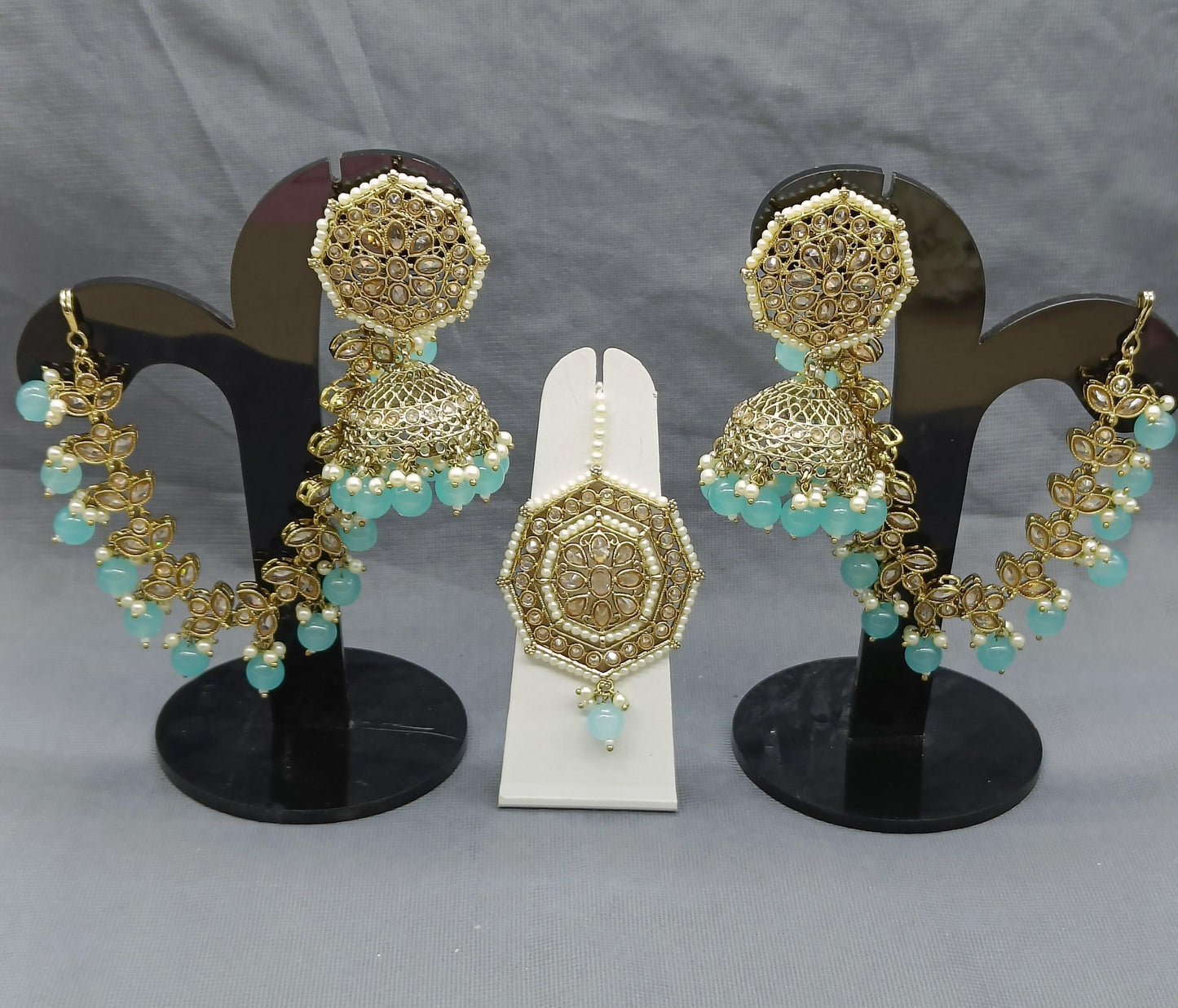 Polki Mehndi Bahubali Earring & Tica Sku 924 A4 - rchiecreation