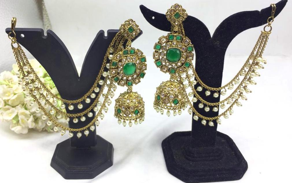 Polki Mehndi Bahubali Earring Sku-625 A4 - rchiecreation