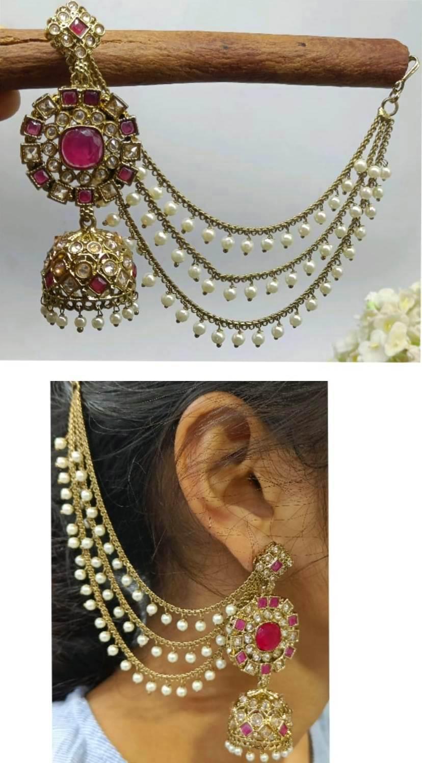 Polki Mehndi Bahubali Earring Sku-625 A4 - rchiecreation