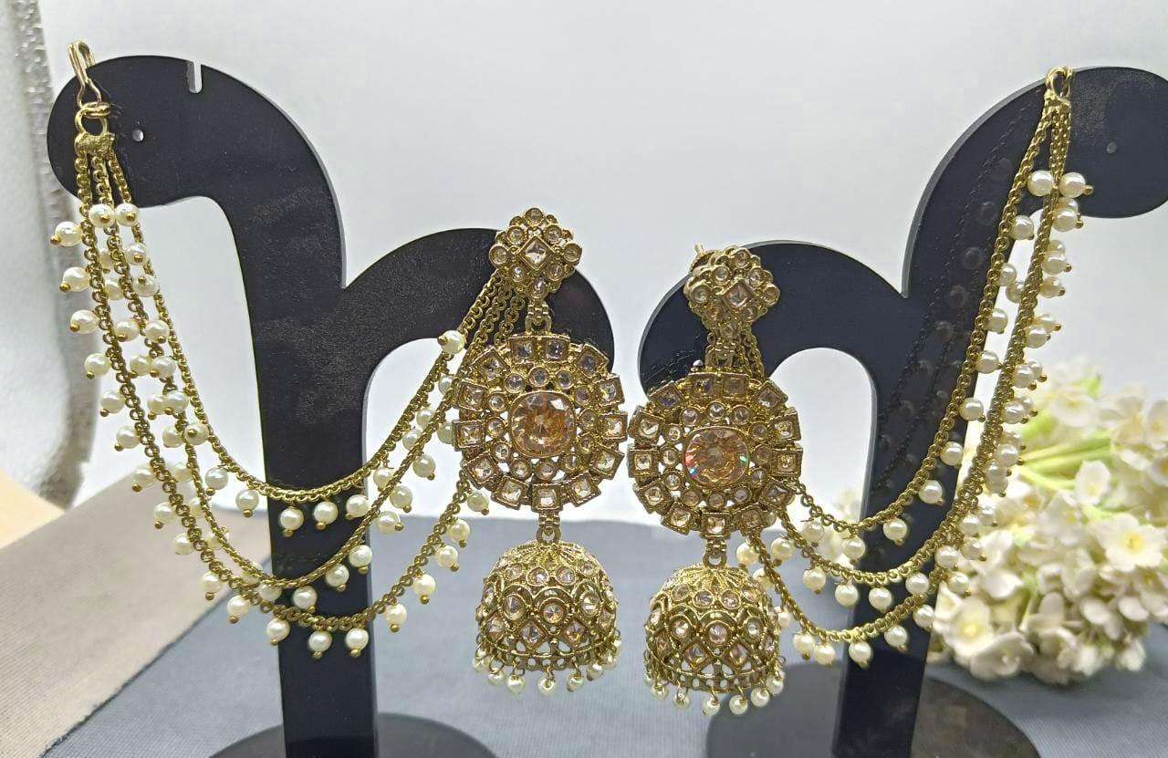Polki Mehndi Bahubali Earring Sku-625 A4 - rchiecreation