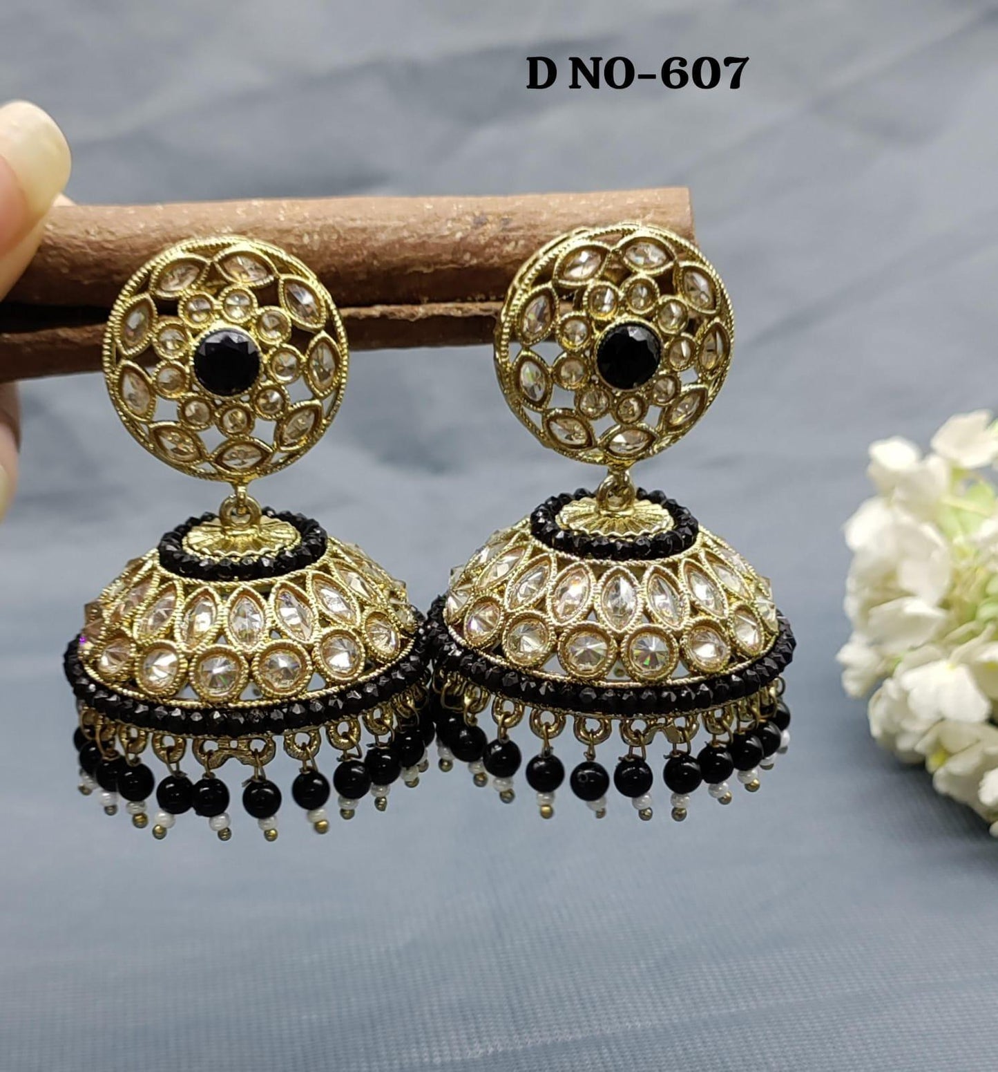 Polki Mehndi Jhumki Earring Sku -607A3 - rchiecreation