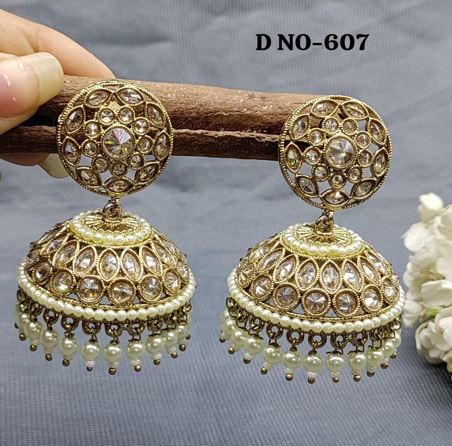 Polki Mehndi Jhumki Earring Sku -607A3 - rchiecreation